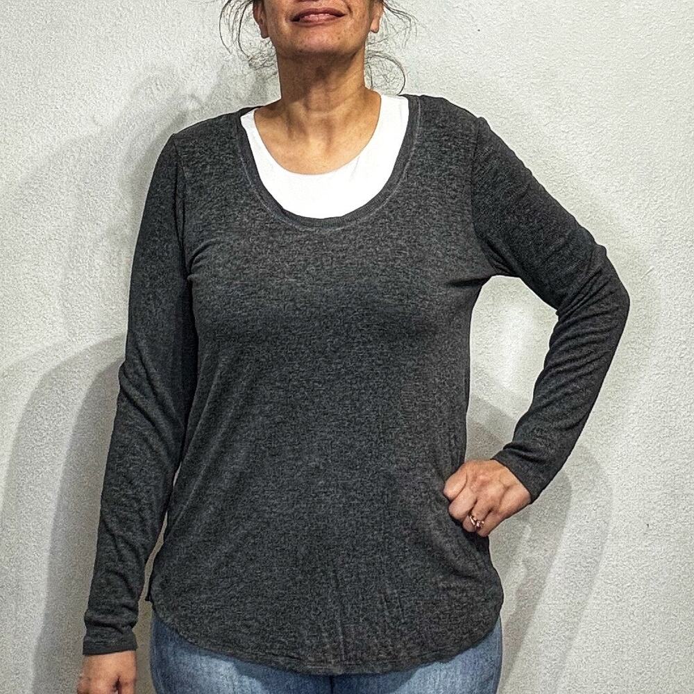 White House Black Market Gray Long Sleeve Blouse Sz L